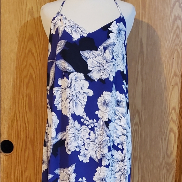 Tahari floral high low sleeveless maxi dress purplish blue polyester size S - Picture 4 of 13
